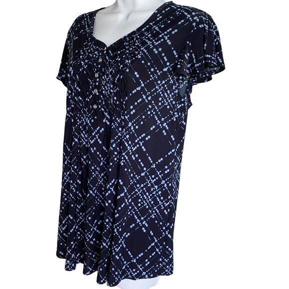 Ava & Grace Short Sleeve Quarter Button Black Blue Short Sleeve Top Medium NEW - Picture 5 of 9